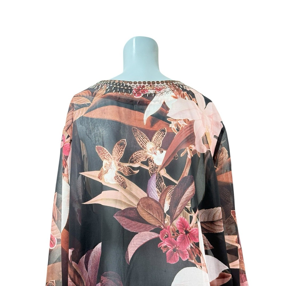 Women's Chicos Sz‎ 4 Embellished Sheer Multicolored Floral Top beaded Sequined - Picture 5 of 9